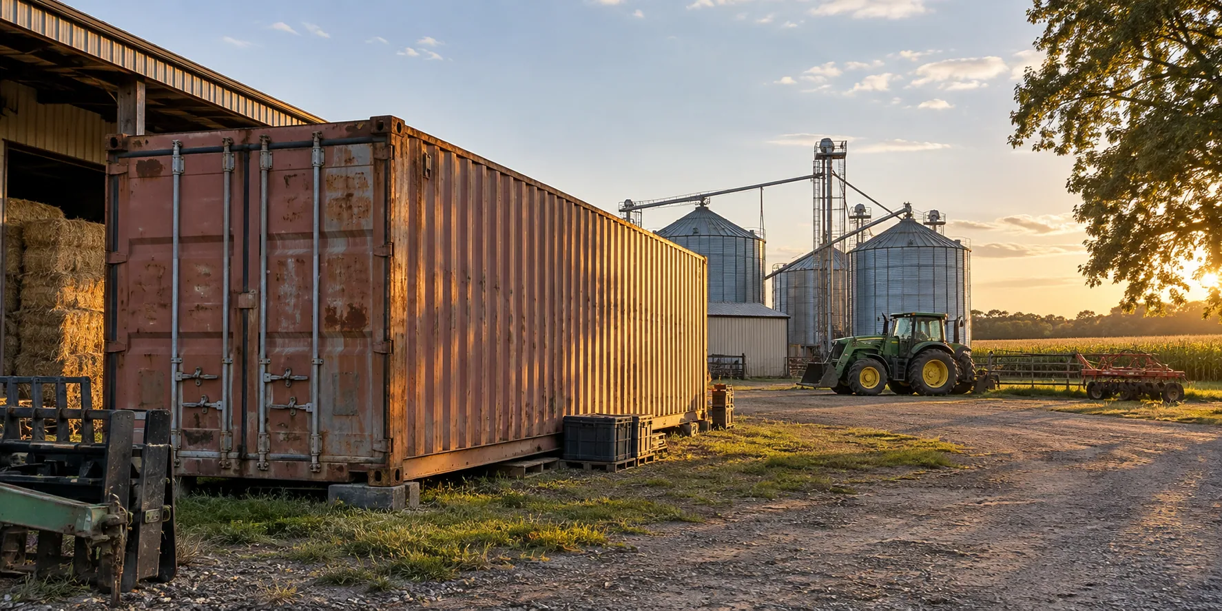 Shipping container used for farm storage