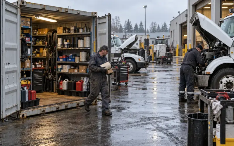 fleet maintenance parts storage at a working commercial site