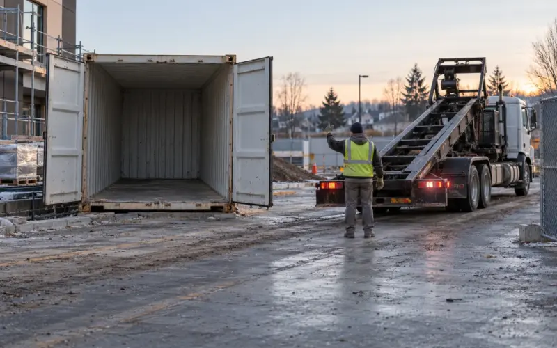 shipping container pickup checklist at a working commercial site