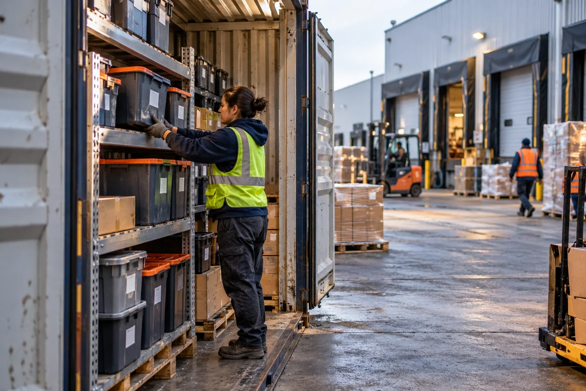 warehouse overflow storage containers at a working commercial site