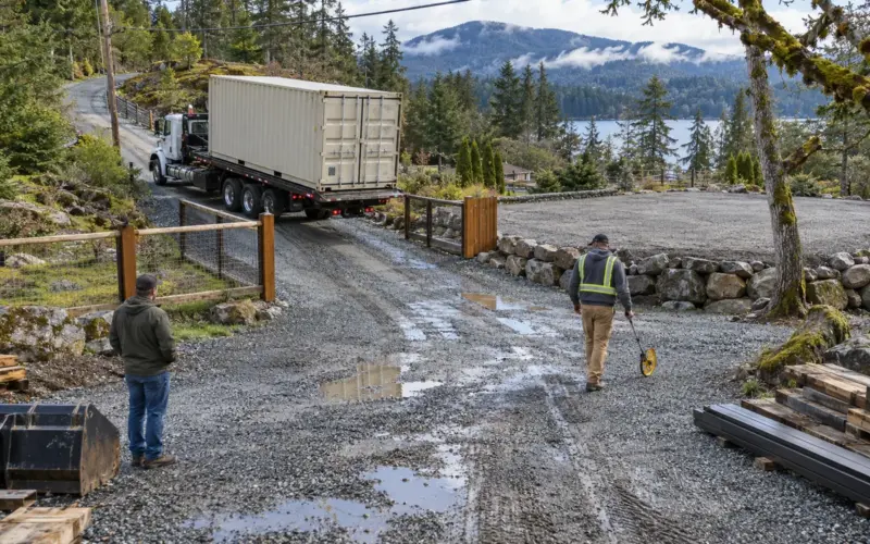 shipping container delivery access checklist at a working commercial site
